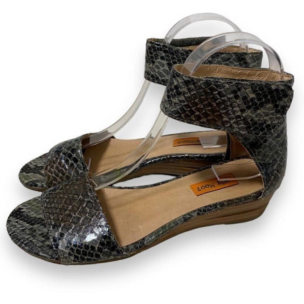 Miz Mooz Gray/Black Snakeskin Strappy Walkable Wedge Sandal - 6 - China